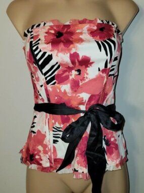 WHBM White House Black Market ADORABLE Pink Floral Corset Top - Size 8 Med